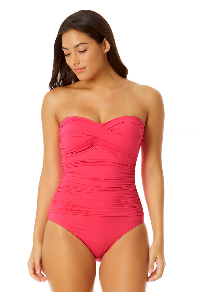 Black Twist Front Bandeau One Piece Swimsuit